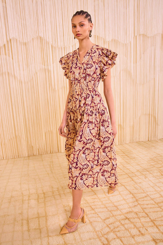 Kairi Flutter Sleeve Midi Dress - Amaranthus